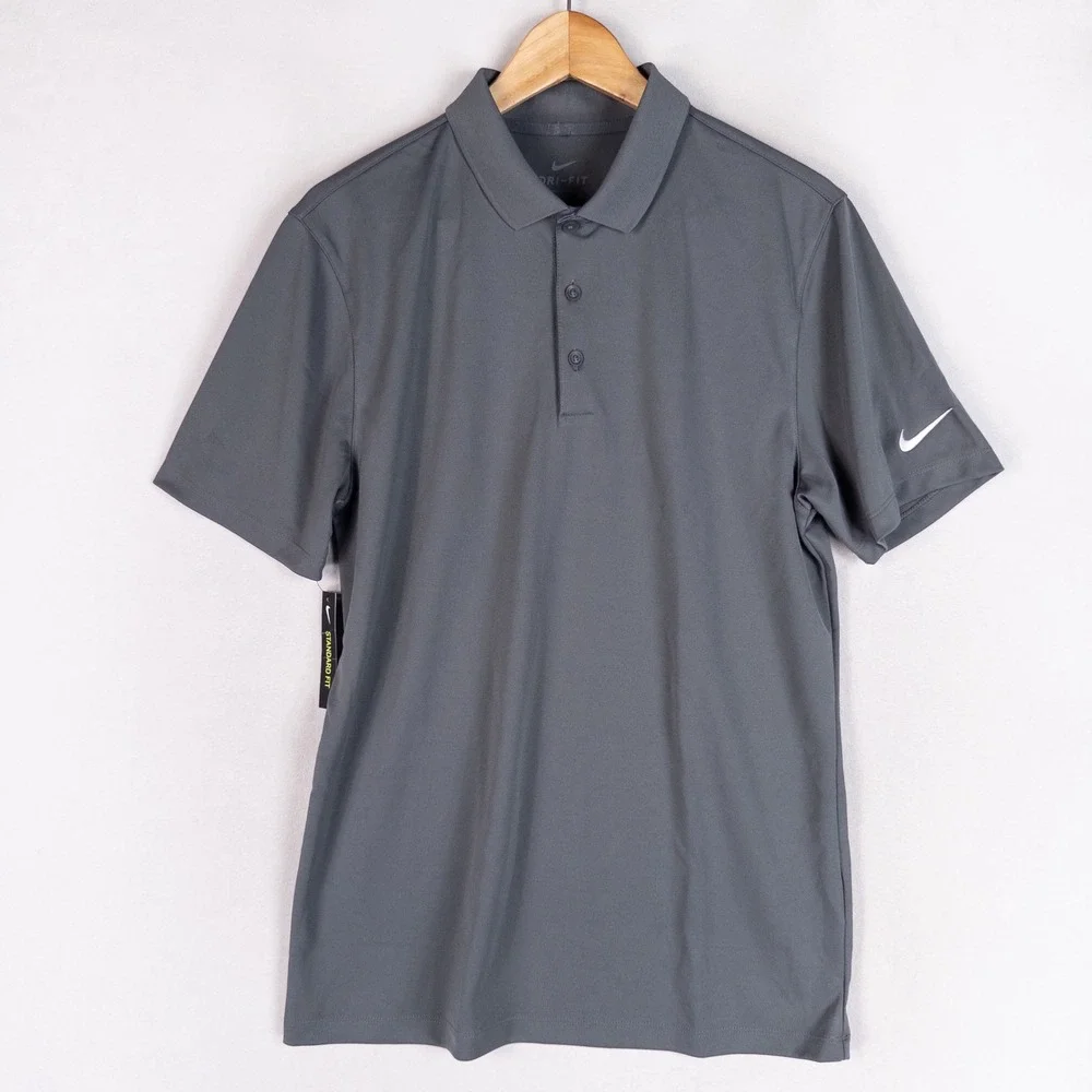 Nike Mens Polo Shirt Small Gray Dri-FIT Standard Fit Short Sleeve Golf Athletic